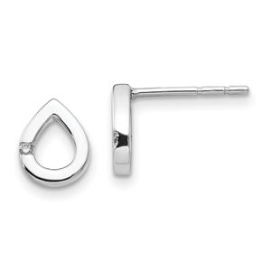 925 Sterling Silver Rhodium-plated Diamond Teardrop Post Earrings